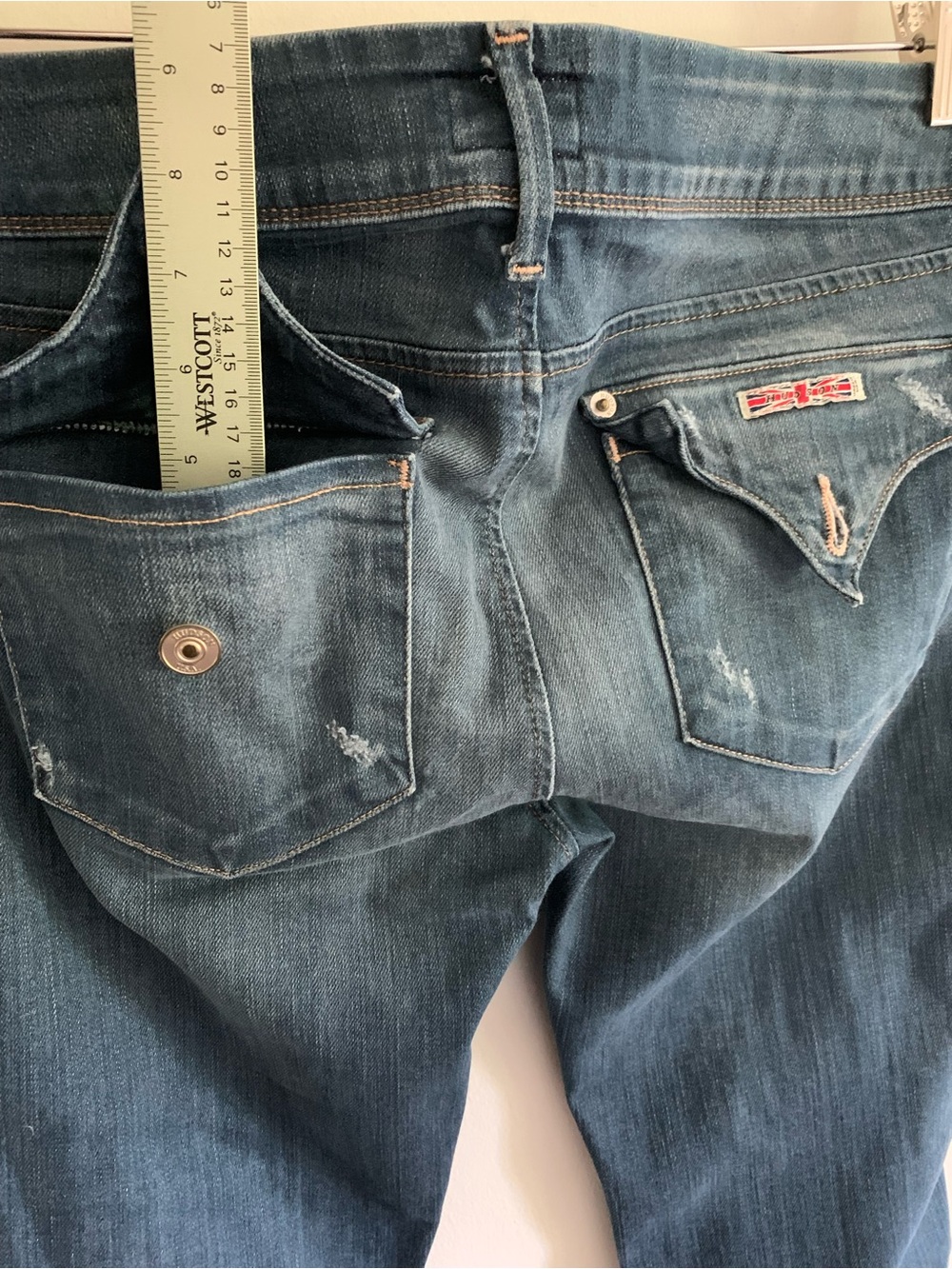 Hudson Collin Low Rise Stretch Skinny Jeans, 29, Vintage Florence Blue, Distress - Picture 7 of 16